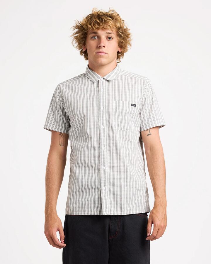 Image of Shirts. Product name - RVCA Mens Harmony Scribble Short Sleeve Shirt Antique White in Antique White colour by brand - RVCA