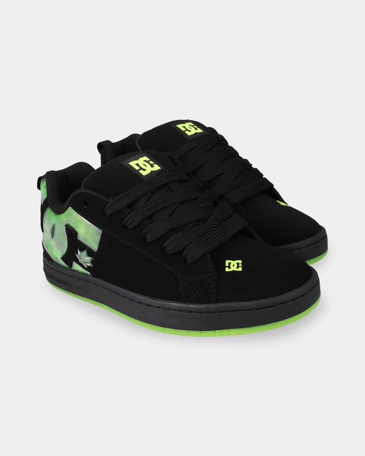 Image of Shoes. Product name - DC Shoes Mens Court Graffik Jumanji Skate Shoes Black/Black/Lime in Black/Black/Lime colour by brand - DC Shoes