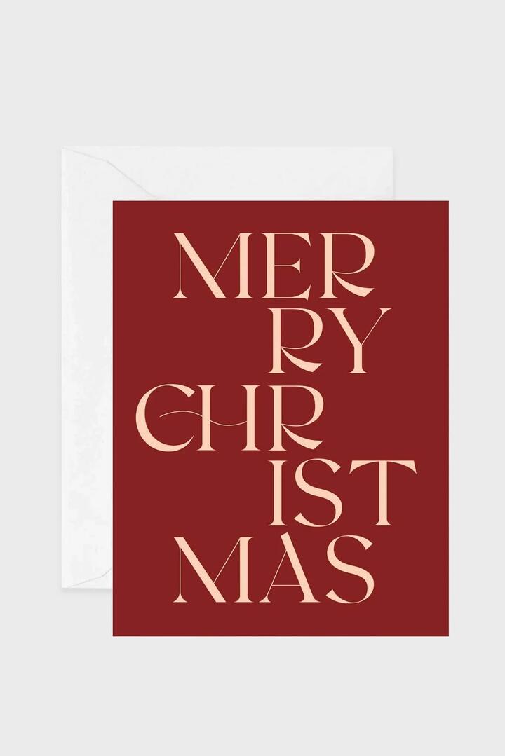Image of Greeting Cards. Product name - Modern Burgundy Merry Christmas Greeting Card in Burgundy colour by brand - Father Rabbit
