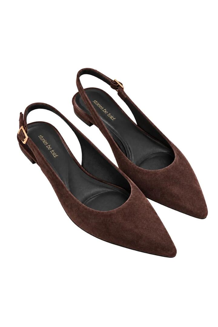 Image of Sandals. Product name - Odette Chocolate Slingback Flat Sandal in Chocolate colour by brand - Stories be Told