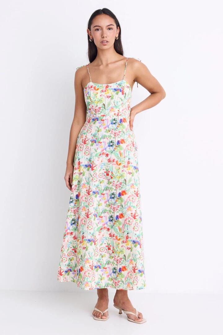 Image of Dresses. Product name - Gaze Wild Botanical Strappy Maxi Dress in Wild Botanical colour by brand - Ivy + Jack