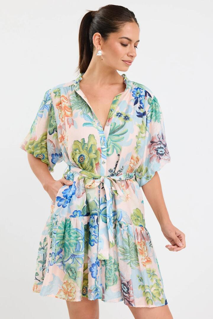 Image of Dresses. Product name - Delphi Blue Posy Print Drop Waist Belted Mini Dress in Blue Posy Print colour by brand - Ivy + Jack