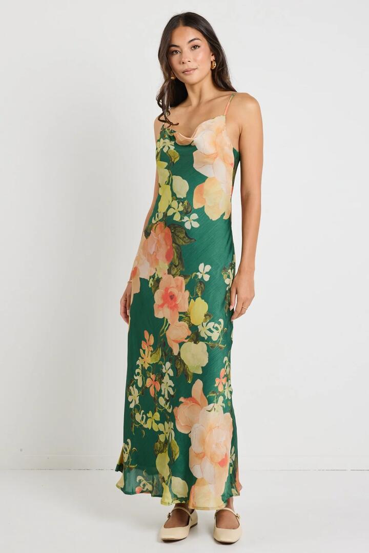Image of Dresses. Product name - Lavish Forest Floral Tie Back Slip Dress in Forest Floral colour by brand - Georgia Zoe