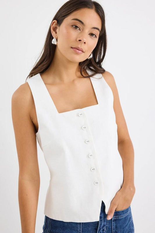 Image of Coats & Jackets. Product name - Viaduct Ivory Ramie Sleeveless Vest Top in Ivory Ramie colour by brand - RE:UNION Label