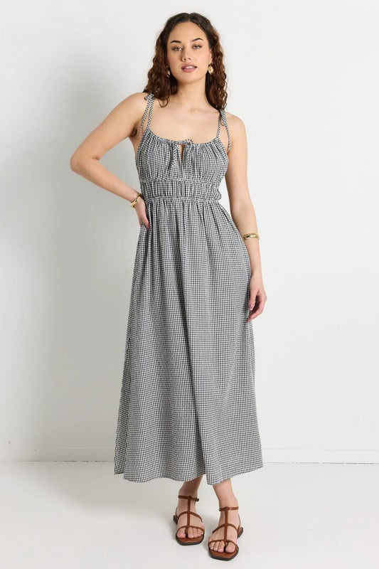 Image of Dresses. Product name - Matrix Black Gingham Strappy Midi Dress in Gingham colour by brand - Love Lulu