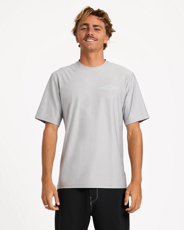 Image of Swimwear. Product name - Billabong Mens Diamond Shoreline Loose Fit Rash Vest Light Grey Heather in Light Grey Heather colour by brand - Billabong