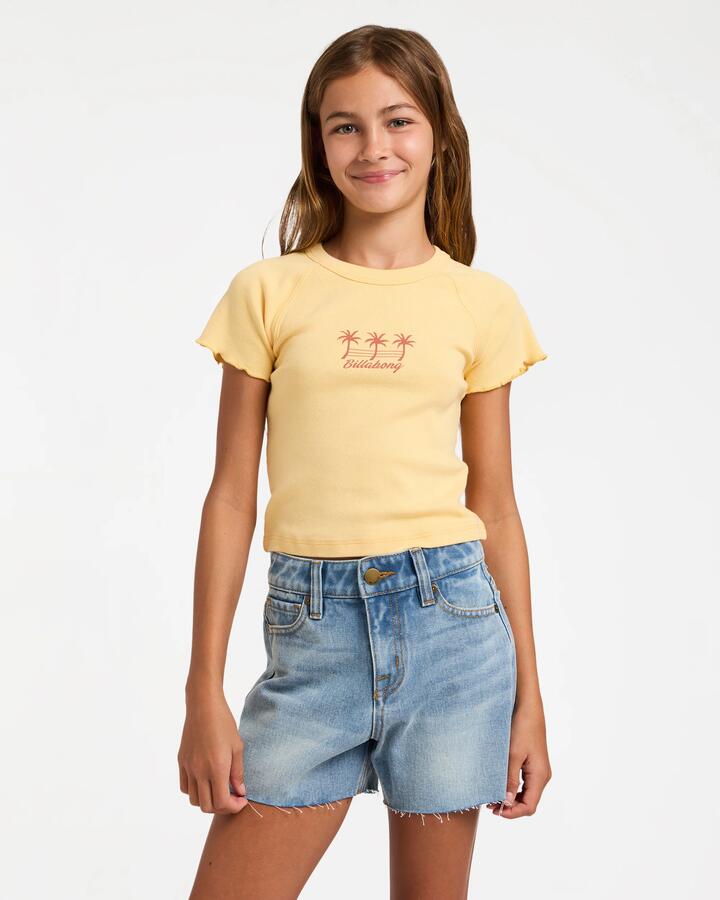 Image of T-Shirts. Product name - Billabong Girls 8-16 Palm Dreams Ringer T-Shirt Sunbeam in Sunbeam colour by brand - Billabong