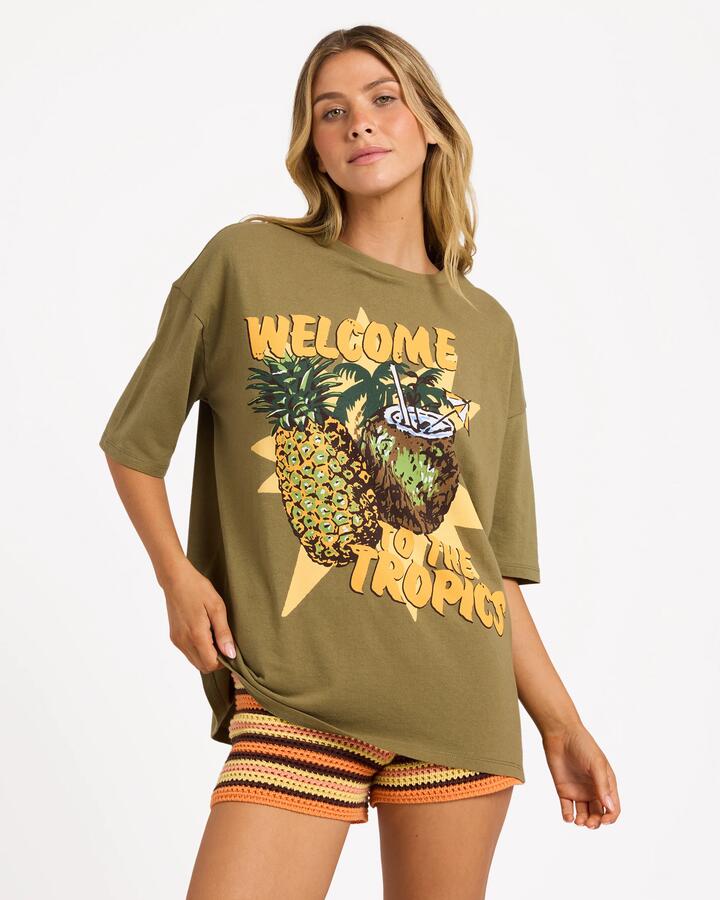 Image of T-Shirts. Product name - Billabong Womens Coco Tango T-Shirt Martini Olive in Martini Olive colour by brand - Billabong