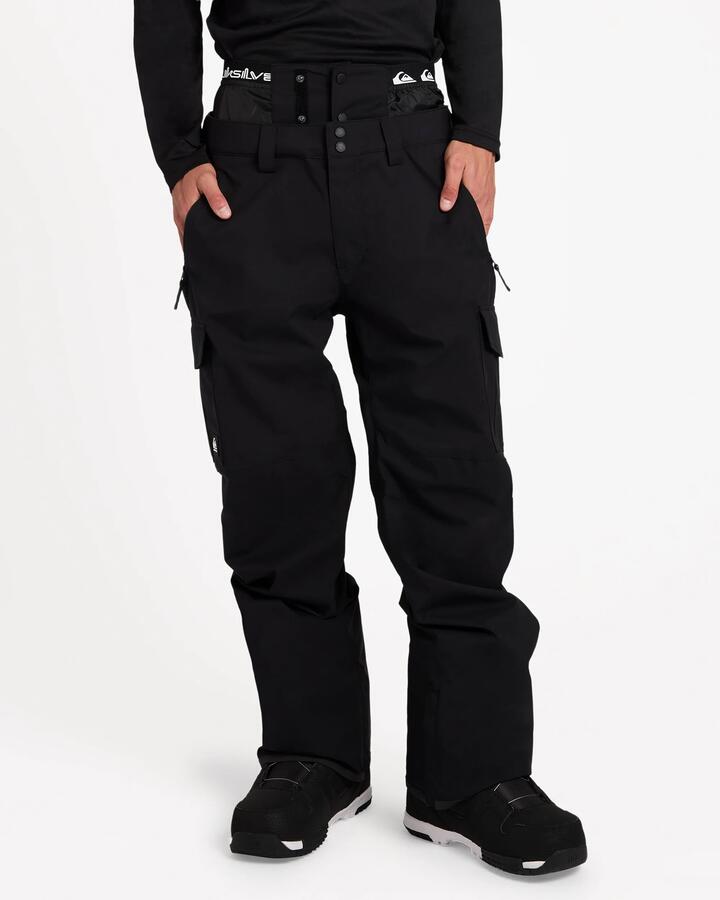 Image of a model wearing Pants. Product name - Quiksilver Mens Porter Gaiter Snow Pants Blk in Blk colour by brand - Quiksilver