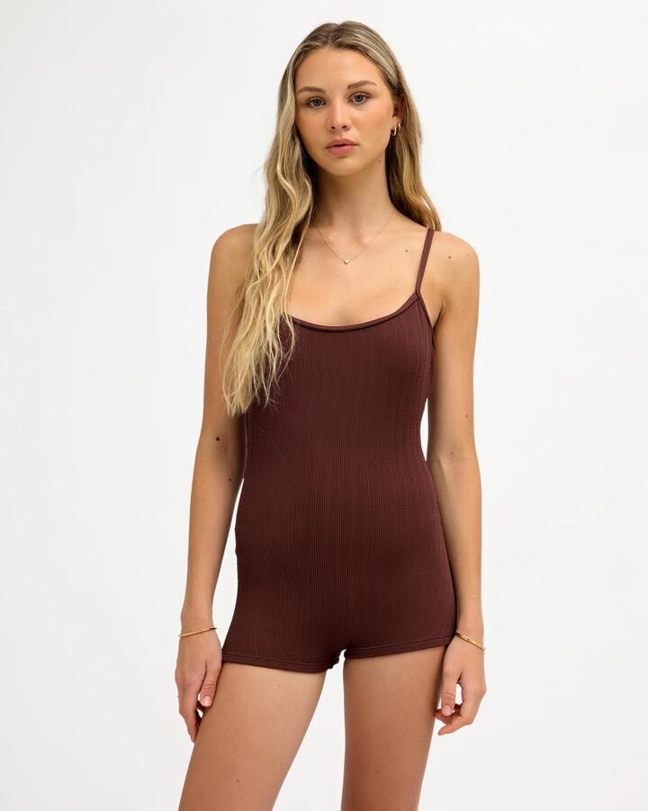 Image of Swimwear. Product name - Roxy Womens Roxy Love Boyleg One Piece Swimsuit Java in Java colour by brand - Roxy