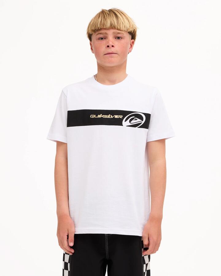 Image of T-Shirts. Product name - Quiksilver Boys 8-16 Tilt Panel T-Shirt White in White colour by brand - Quiksilver