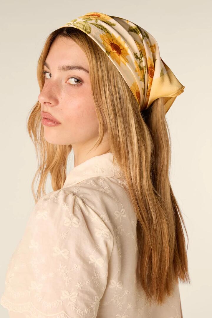 Image of Scarves & Shawls. Product name - Sunflower Satin Scarf in Lemon colour by brand - Princess Highway