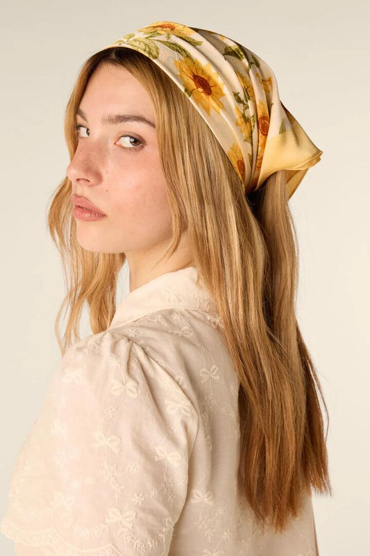 Image of Scarves & Shawls. Product name - Sunflower Satin Scarf in Lemon colour by brand - Princess Highway