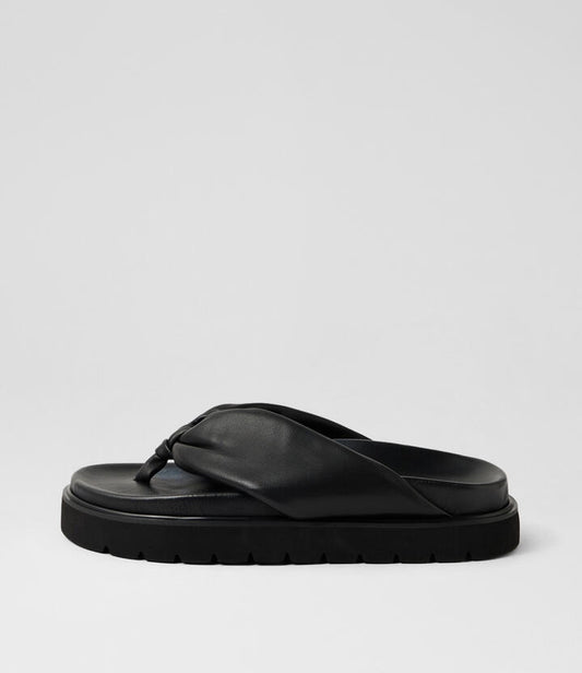 Image of Sandals. Product name - Meigh Black Leather Thongs in Black colour by brand - MOLLINI