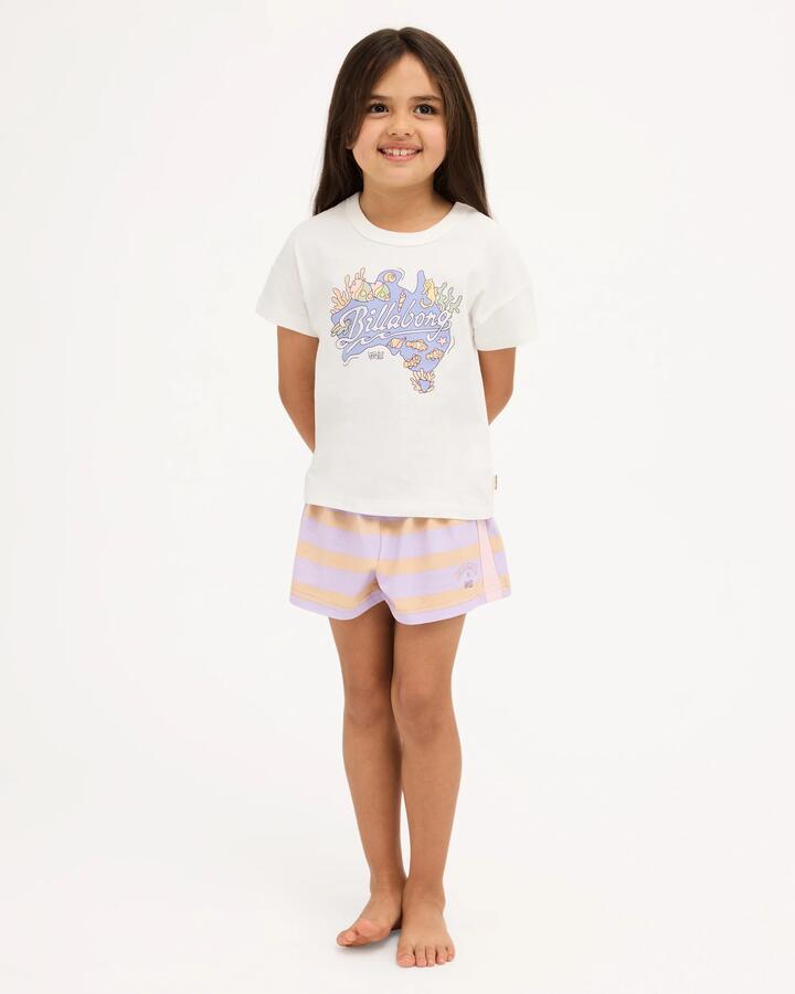 Image of a model wearing Shorts. Product name - Billabong Girls 2-7 Brentos Suns Up Shorts Orchid Petal in Orchid Petal colour by brand - Billabong
