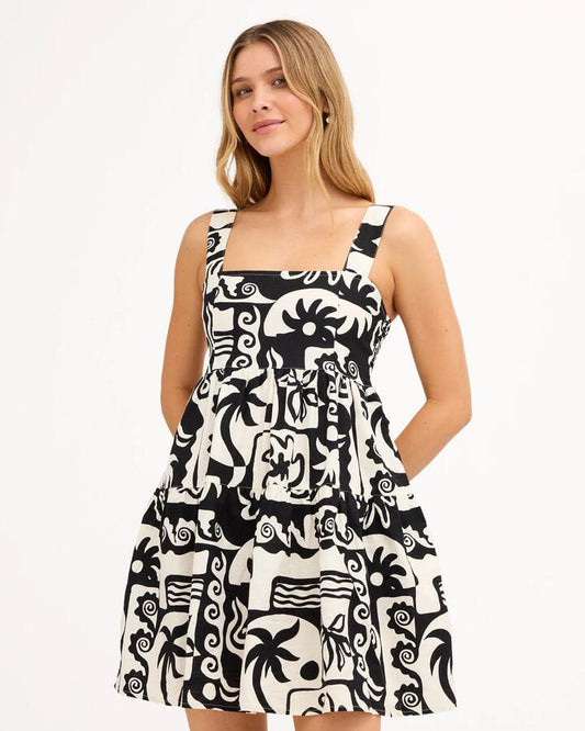 Image of Dresses. Product name - Billabong Womens Soul Dream Mini Dress Black Pebble in Black Pebble colour by brand - Billabong