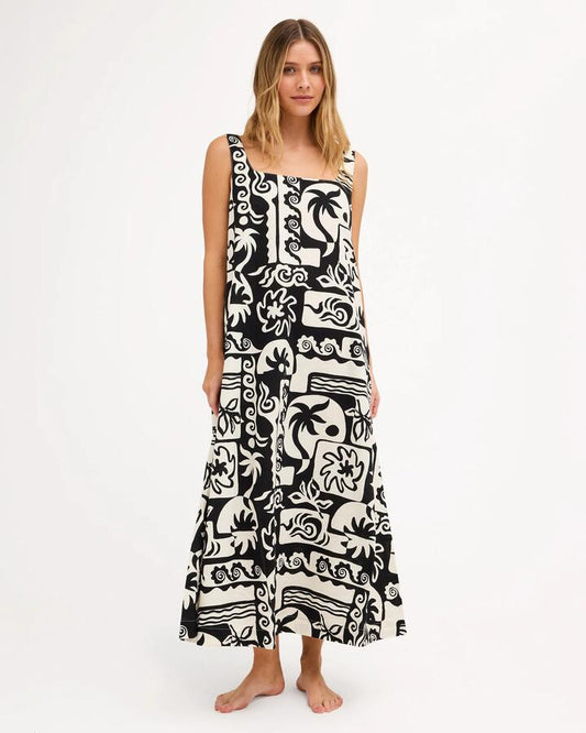 Image of Dresses. Product name - Billabong Womens Soul Dream Maxi Dress Black Pebble in Black Pebble colour by brand - Billabong