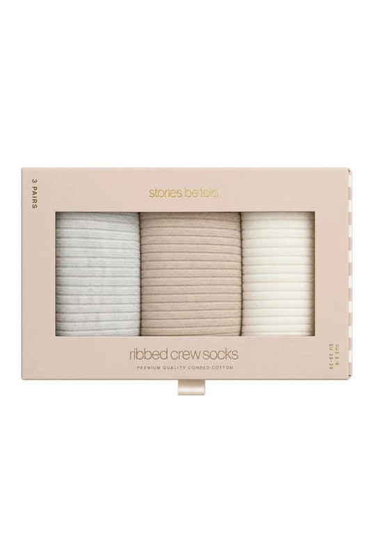 Image of Hair Accessories. Product name - Neutral 3 Pack Ribbed Crew Socks in Natural colour by brand - Stories be Told