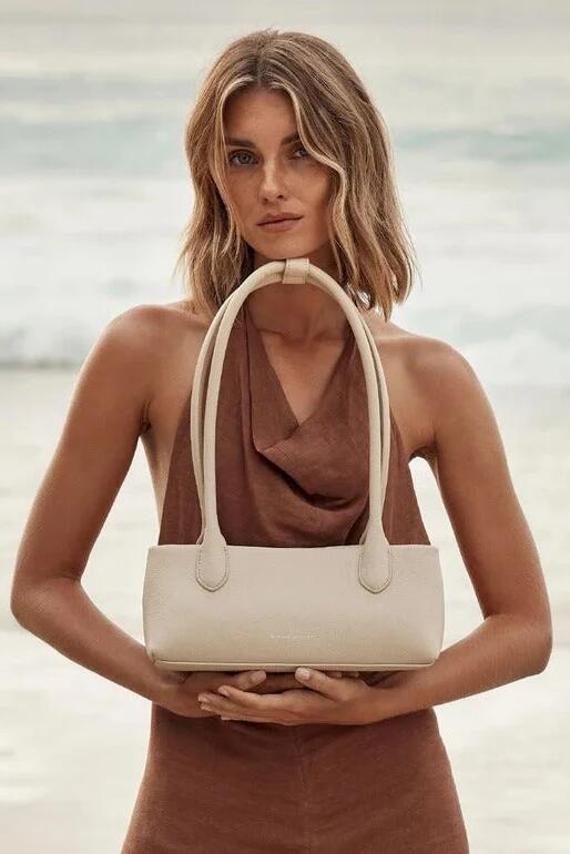 Image of Bags. Product name - The Lost Oat Structured Handle Small Shoulder Bag in Oat colour by brand - Status Anxiety