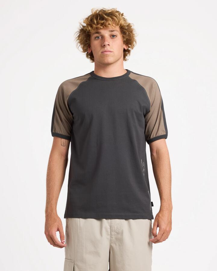 Image of T-Shirts. Product name - RVCA Mens Stitch Raglan T-Shirt Pirate Black in Pirate Black colour by brand - RVCA