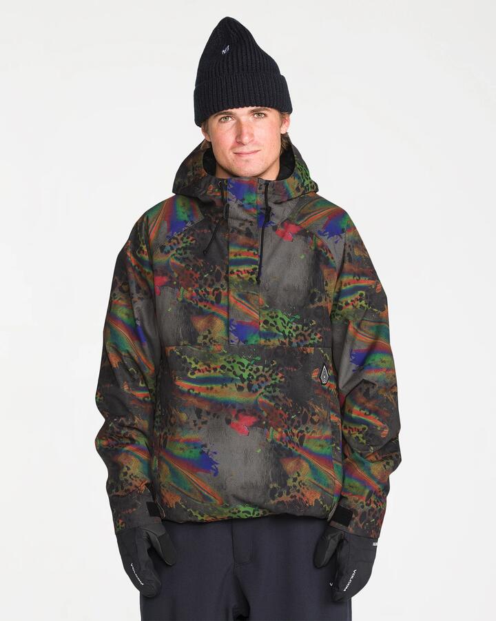 Image of a model wearing Outerwear. Product name - Volcom Mens Hossegor 20K Pullover Cheetah in Cheetah colour by brand - Volcom