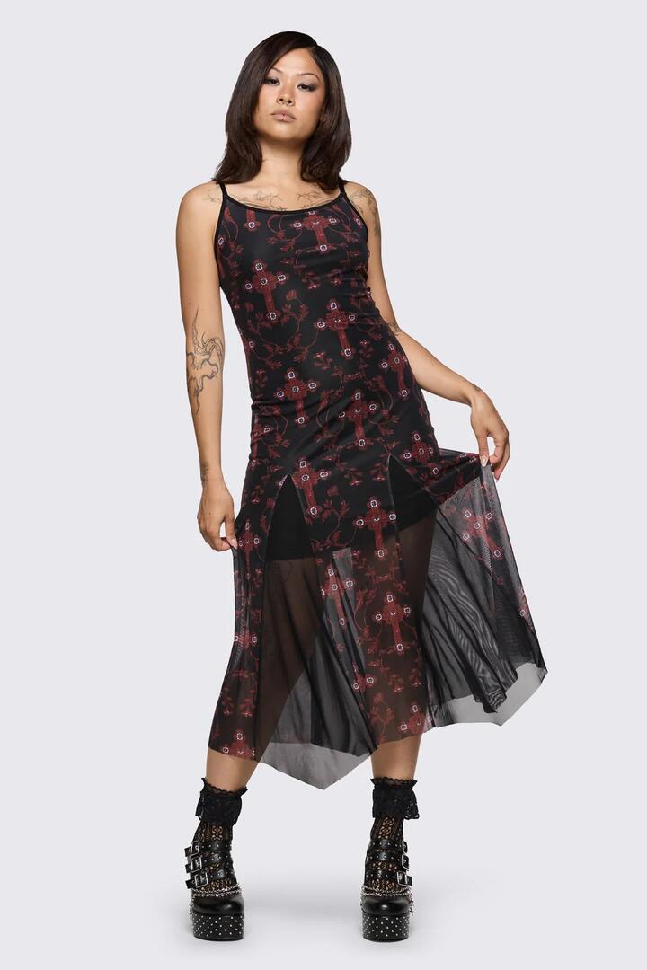 Image of Dresses. Product name - Subreligion Godet Dress in Black Red colour by brand - Dangerfield