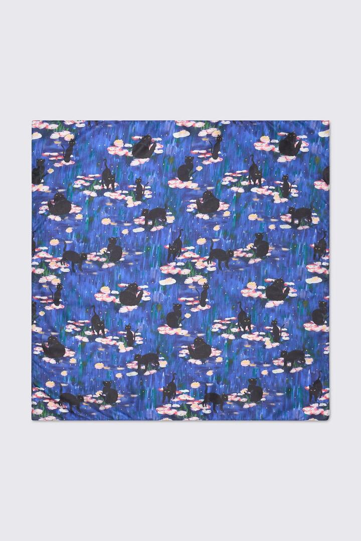 Image of Scarves & Shawls. Product name - Cat Noir Satin Scarf in Blue colour by brand - Dangerfield