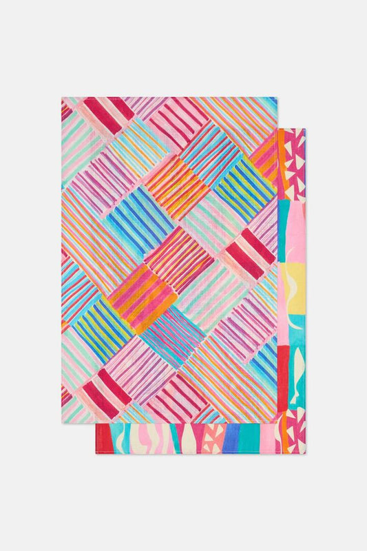 Image of Kitchen & Dining. Product name - Mosaic Pulse Tea Towel Set 2 in Print colour by brand - Gorman