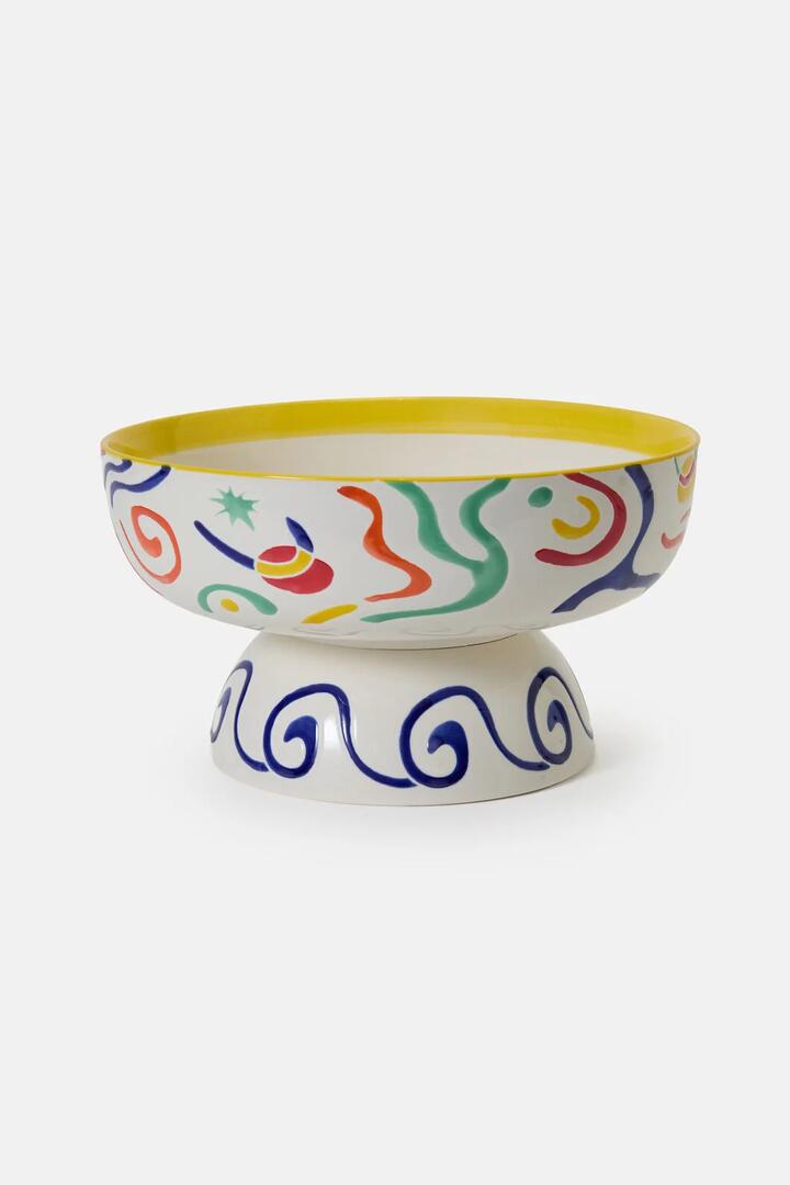 Image of Kitchen & Dining. Product name - Joyburst Ceramic Footed Bowl in Print colour by brand - Gorman
