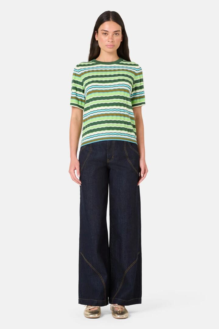 Image of a model wearing Tops. Product name - Sporty Spice Knit Top in Green colour by brand - Gorman