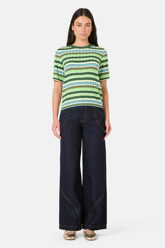 Image of a model wearing Tops. Product name - Sporty Spice Knit Top in Green colour by brand - Gorman