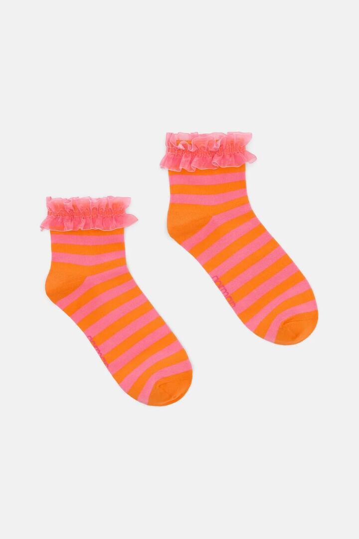 Image of Socks. Product name - Poetry Stripe Ruffle Ankle Socks in Multi colour by brand - Gorman