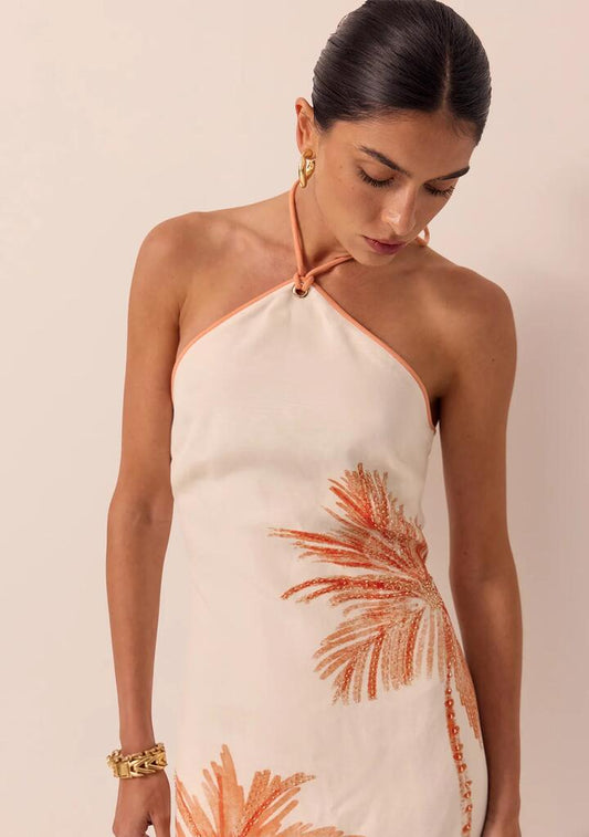 Image of Dresses. Productname: Beaded Palm Midi Dress in Print colour by brand - MOS The Label