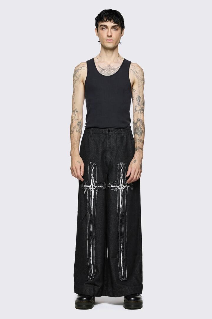 Image of Jeans. Product name - Lance Distressed Jeans in Black colour by brand - Black Friday