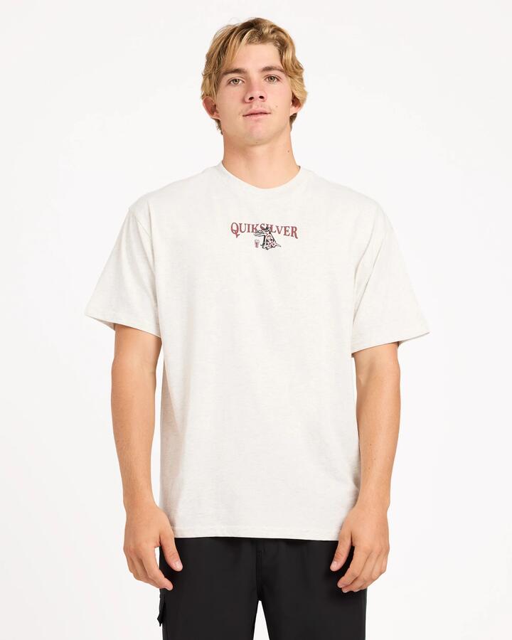 Image of T-Shirts. Product name - Quiksilver Mens Ghetto Schooey T-Shirt Snow Heather in Snow Heather colour by brand - Quiksilver
