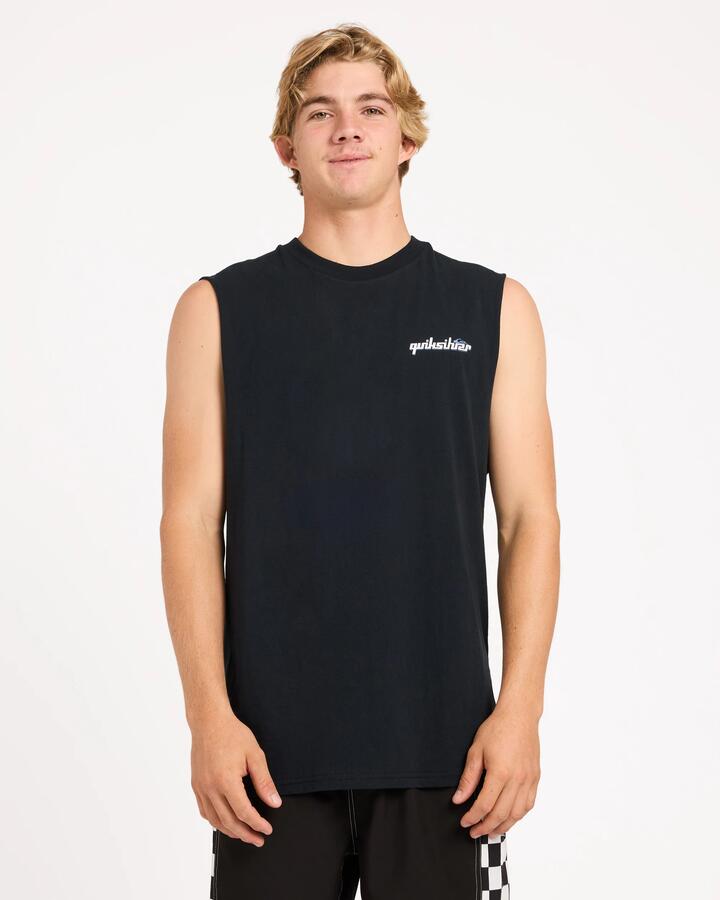 Image of a model wearing Tops. Product name - Quiksilver Mens Alpha Muscle Black in Black colour by brand - Quiksilver