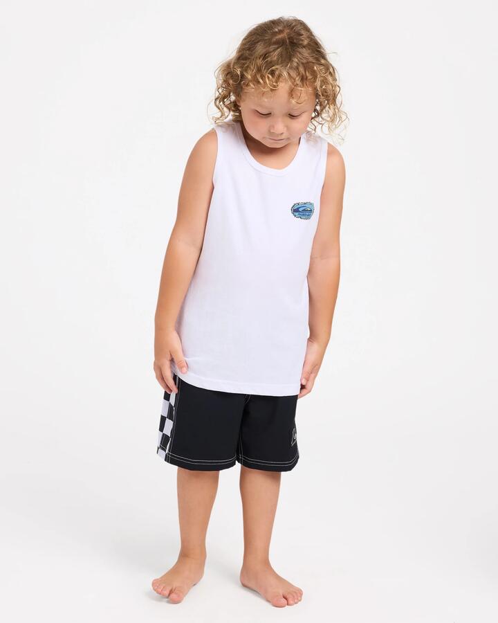 Image of a model wearing Tops. Product name - Quiksilver Boys 2-7 Spark Tank White in White colour by brand - Quiksilver