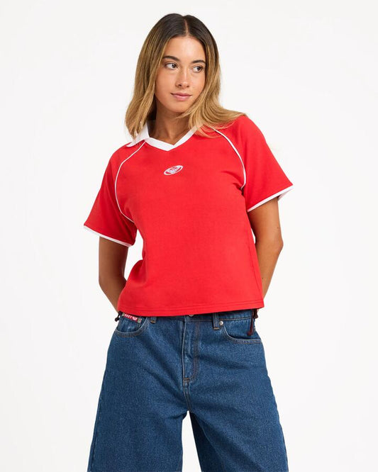 Image of Shirts. Product name - Roxy Womens Betty Polo Shirt Scarlet in Scarlet colour by brand - Roxy