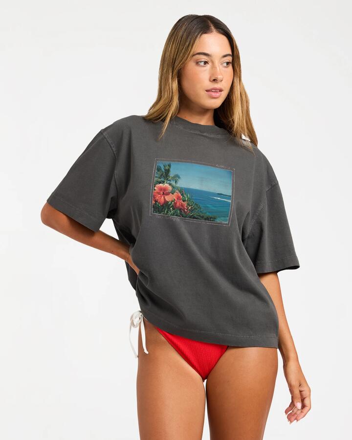 Image of T-Shirts. Product name - Roxy Womens Nostalgia Oversized T-Shirt Black in Black colour by brand - Roxy