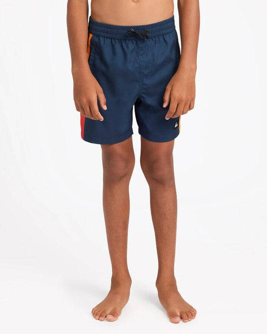 Image of a model wearing Shorts. Product name - Quiksilver Boys 8-16 Everyday Holmes 14" Volley Shorts Dark Navy in Dark Navy colour by brand - Quiksilver