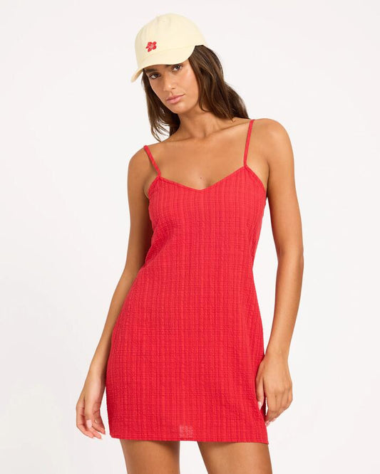 Image of Dresses. Product name - Roxy Womens Sidney Slip Mini Dress High Risk Red in High Risk Red colour by brand - Roxy
