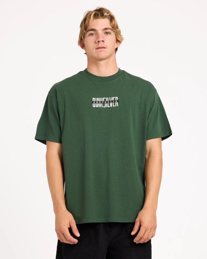 Image of T-Shirts. Product name - Quiksilver Mens Aus Splitter T-Shirt Forest in Forest colour by brand - Quiksilver