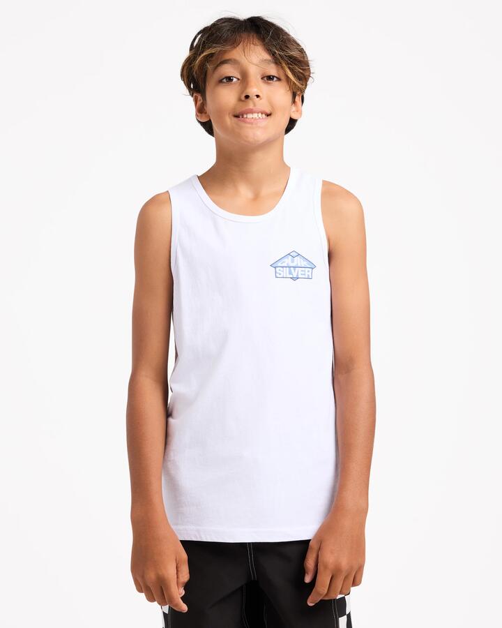 Image of a model wearing Tops. Product name - Quiksilver Boys 8-16 Diamond Daze Tank White in White colour by brand - Quiksilver
