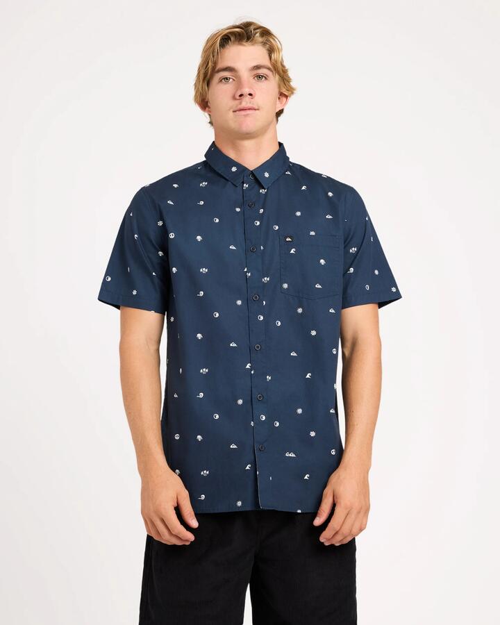 Image of Shirts. Product name - Quiksilver Mens Apero Classic Pocket Short Sleeve Shirt Dark Navy in Dark Navy colour by brand - Quiksilver