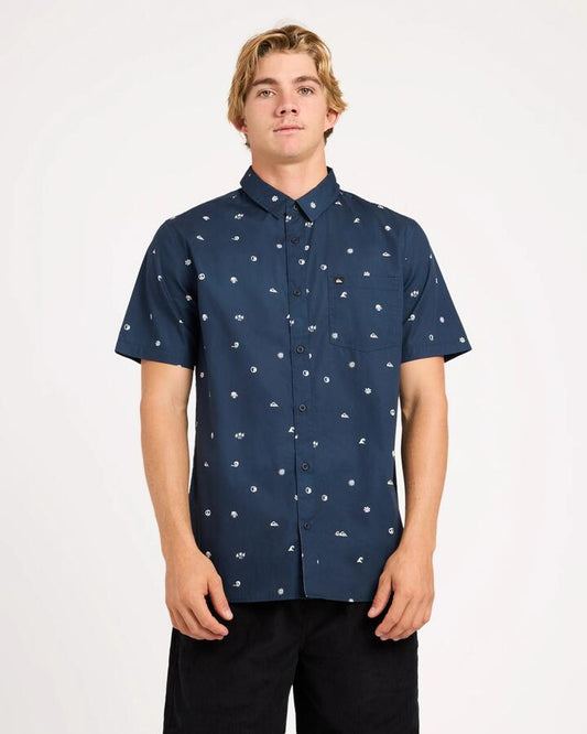 Image of Shirts. Product name - Quiksilver Mens Apero Classic Pocket Short Sleeve Shirt Dark Navy in Dark Navy colour by brand - Quiksilver