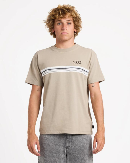 Image of T-Shirts. Product name - RVCA Mens Emblem Linage T-Shirt Taupe in Taupe colour by brand - RVCA