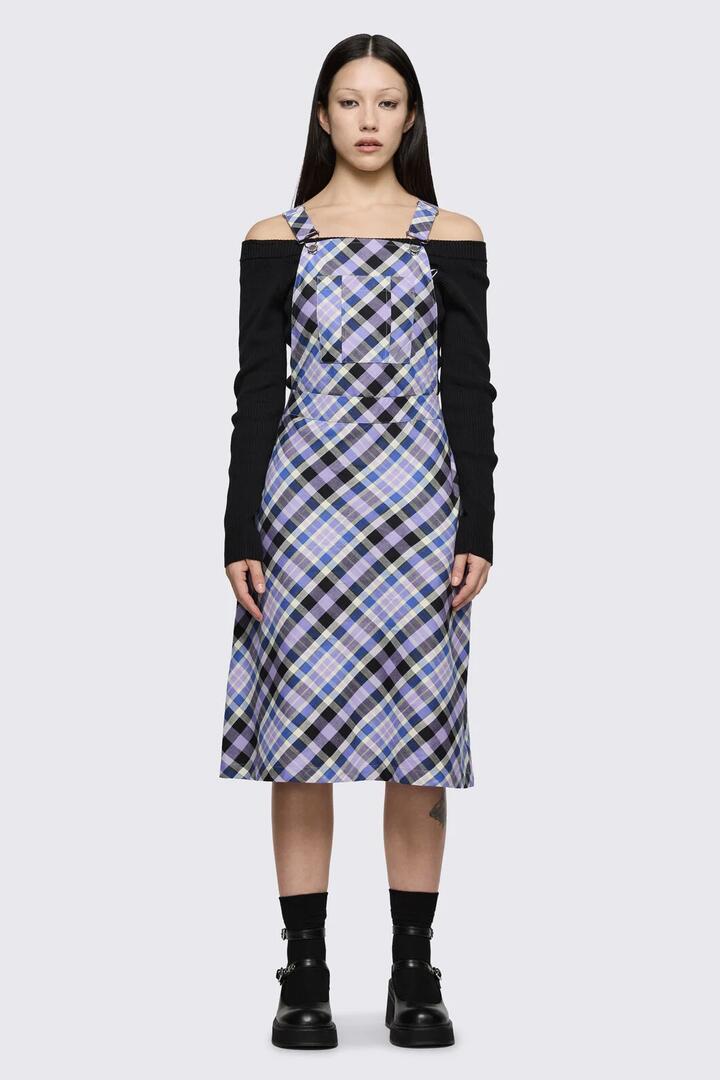Image of Dresses. Product name - Sketchy Tartan Midi Pinafore in Multi colour by brand - Dangerfield