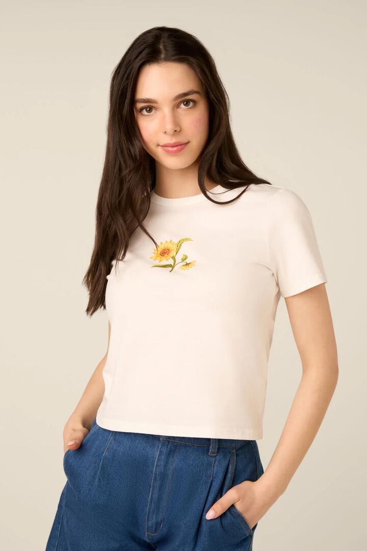 Image of T-Shirts. Product name - Sunflower Printed Tee in Off White colour by brand - Princess Highway