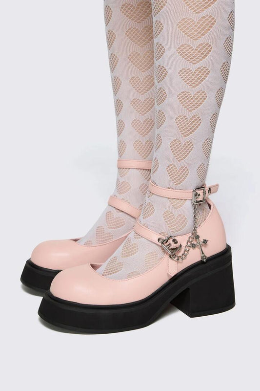 Image of Flats. Product name - Pink Cross Charm Mary Jane in Pink colour by brand - Dangerfield