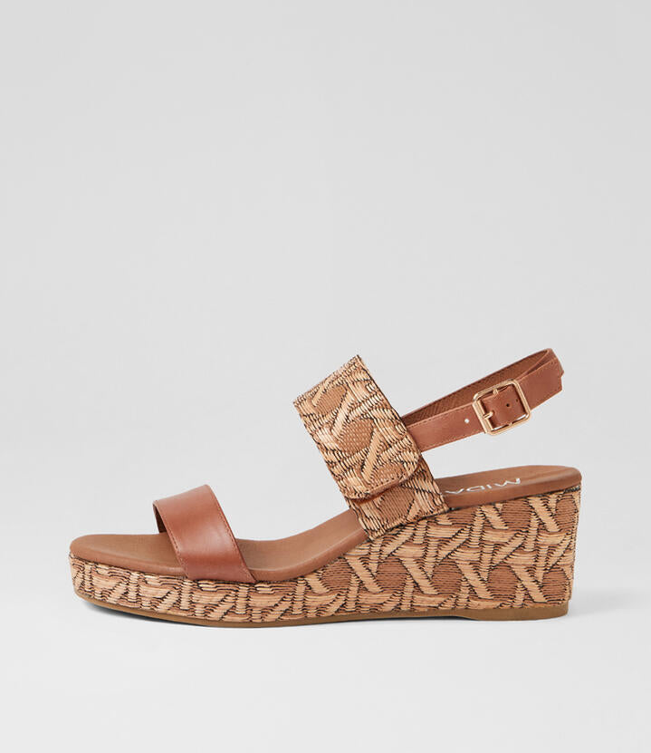 Image of Sandals. Product name - Mickie Cognac Leather Slingbacks in Cognac colour by brand - MIDAS